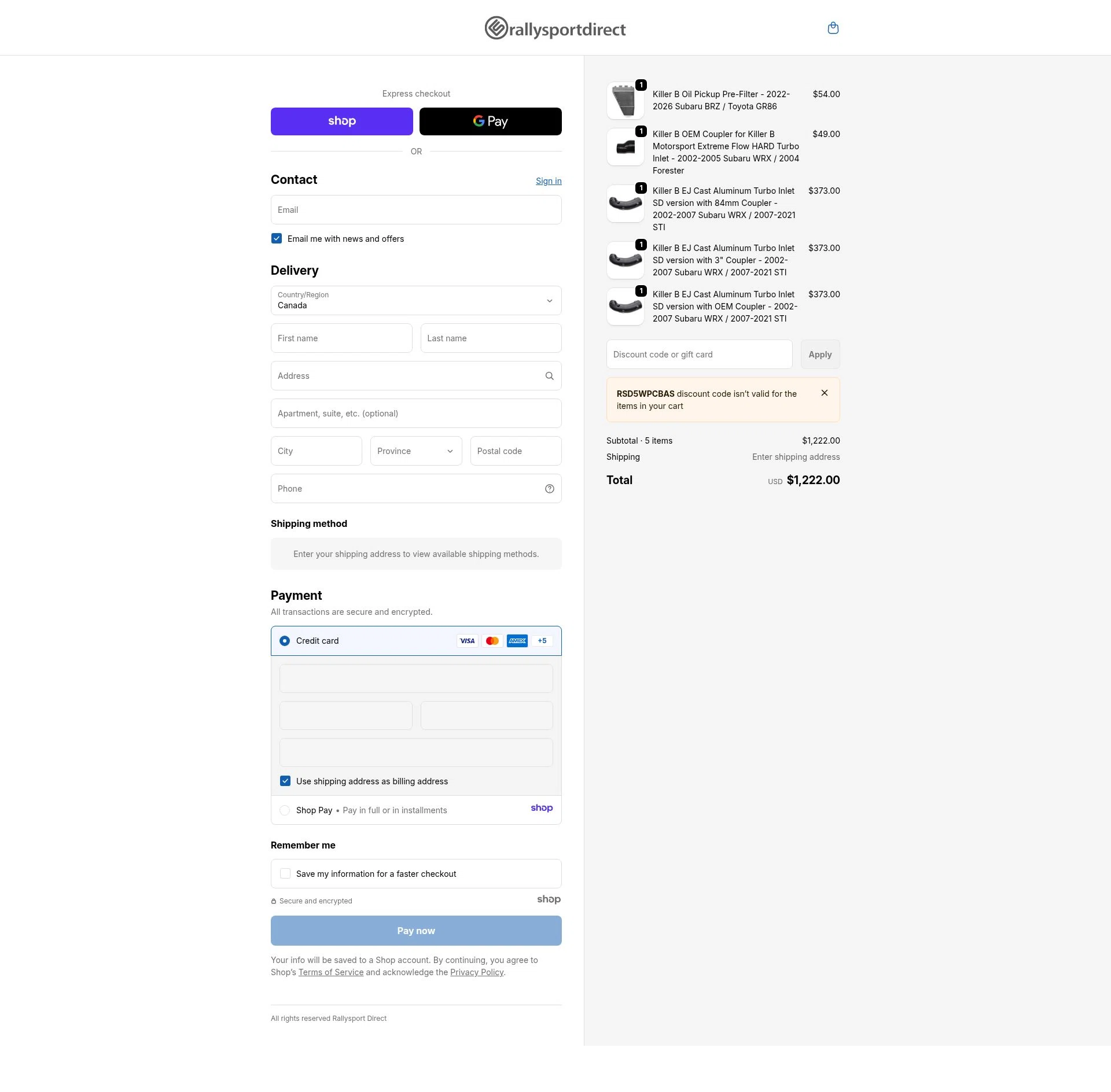 RallySport Direct checkout page showing RallySport Direct discount code box | Screenshot taken by SimplyCodes community member on Dec 23, 2025