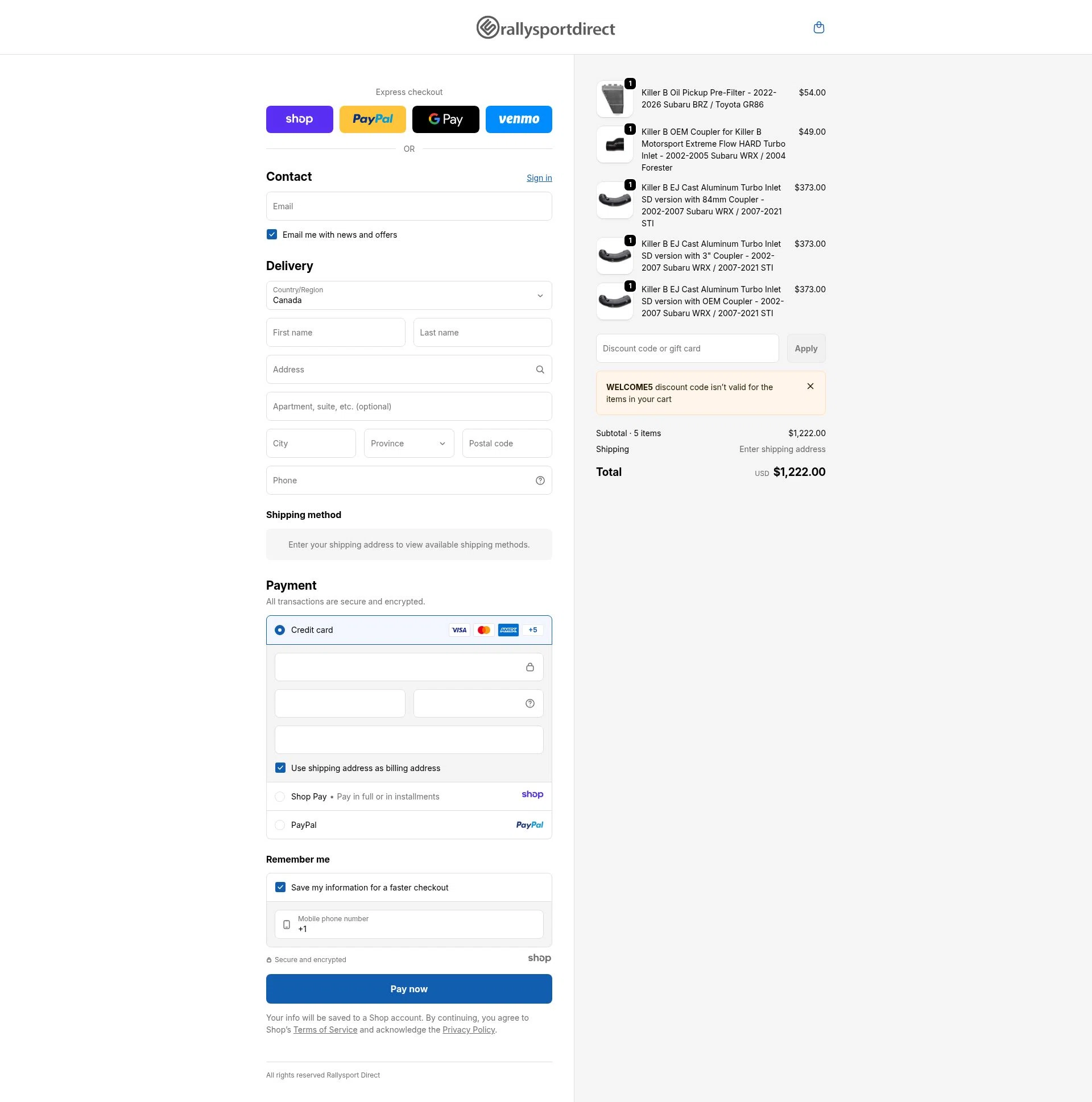 RallySport Direct checkout page showing RallySport Direct discount code box | Screenshot taken by SimplyCodes community member on Jan 7, 2026