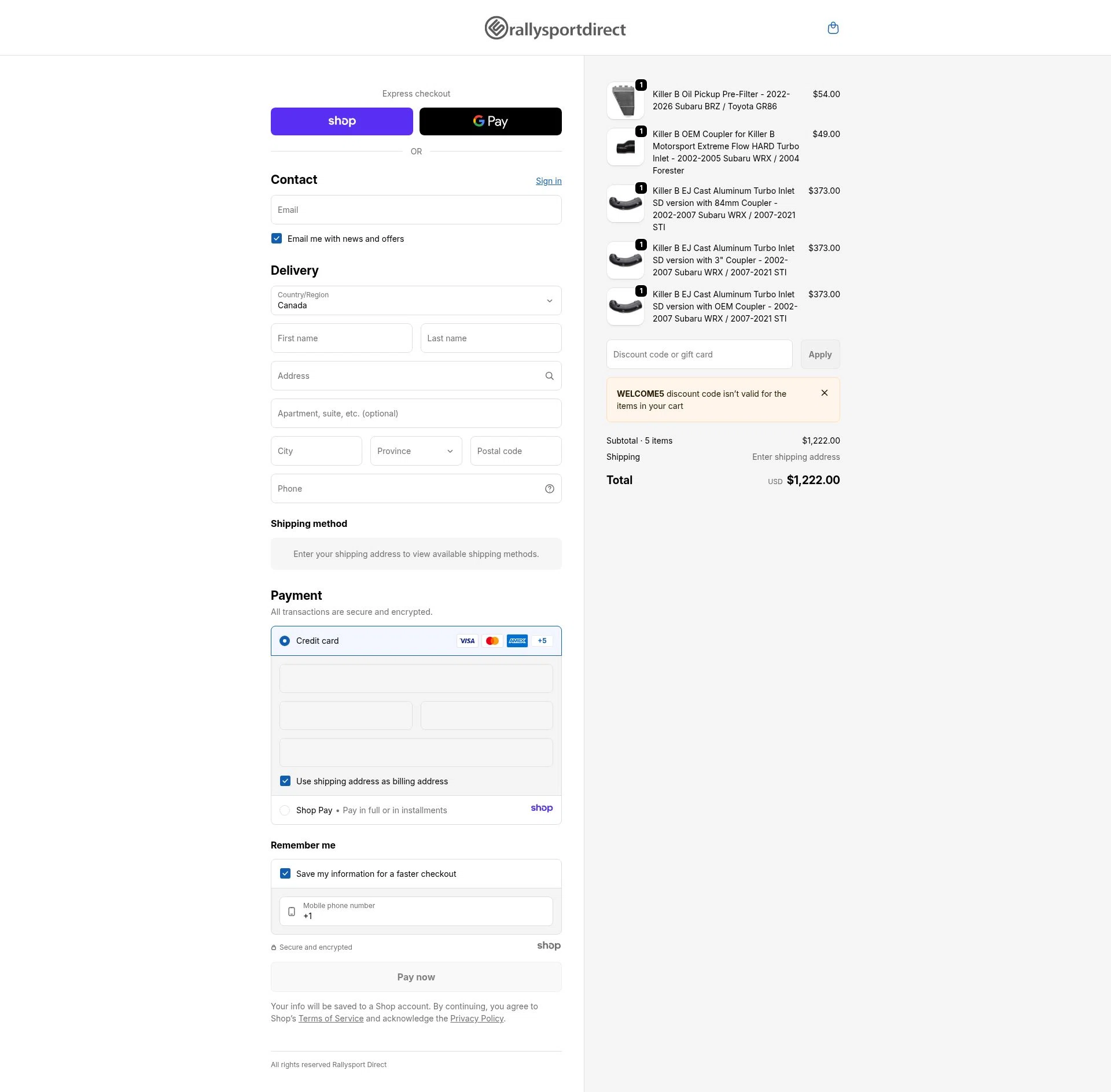 RallySport Direct checkout page showing RallySport Direct discount code box | Screenshot taken by SimplyCodes community member on Dec 23, 2025