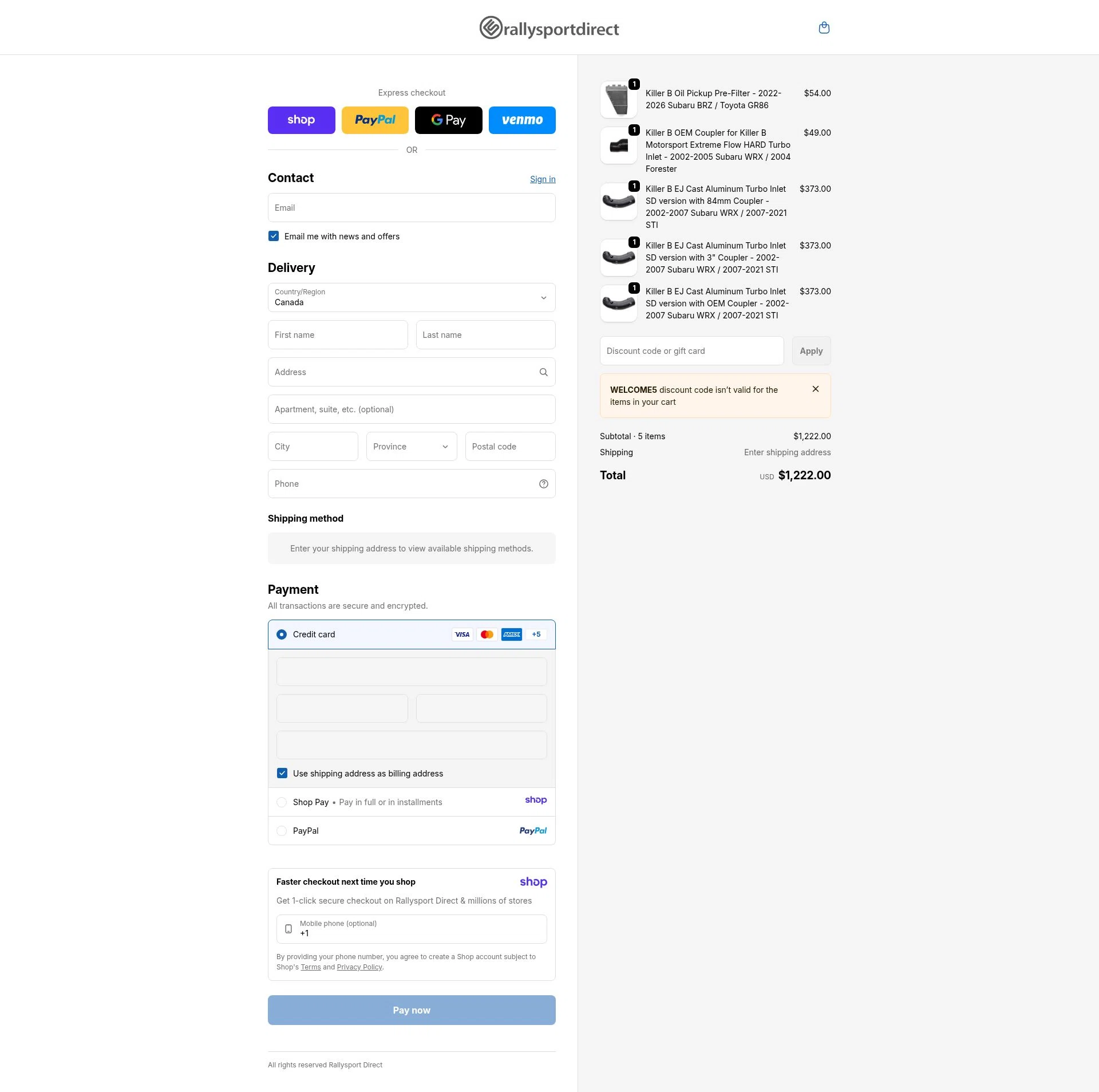 RallySport Direct checkout page showing RallySport Direct discount code box | Screenshot taken by SimplyCodes community member on Jan 12, 2026