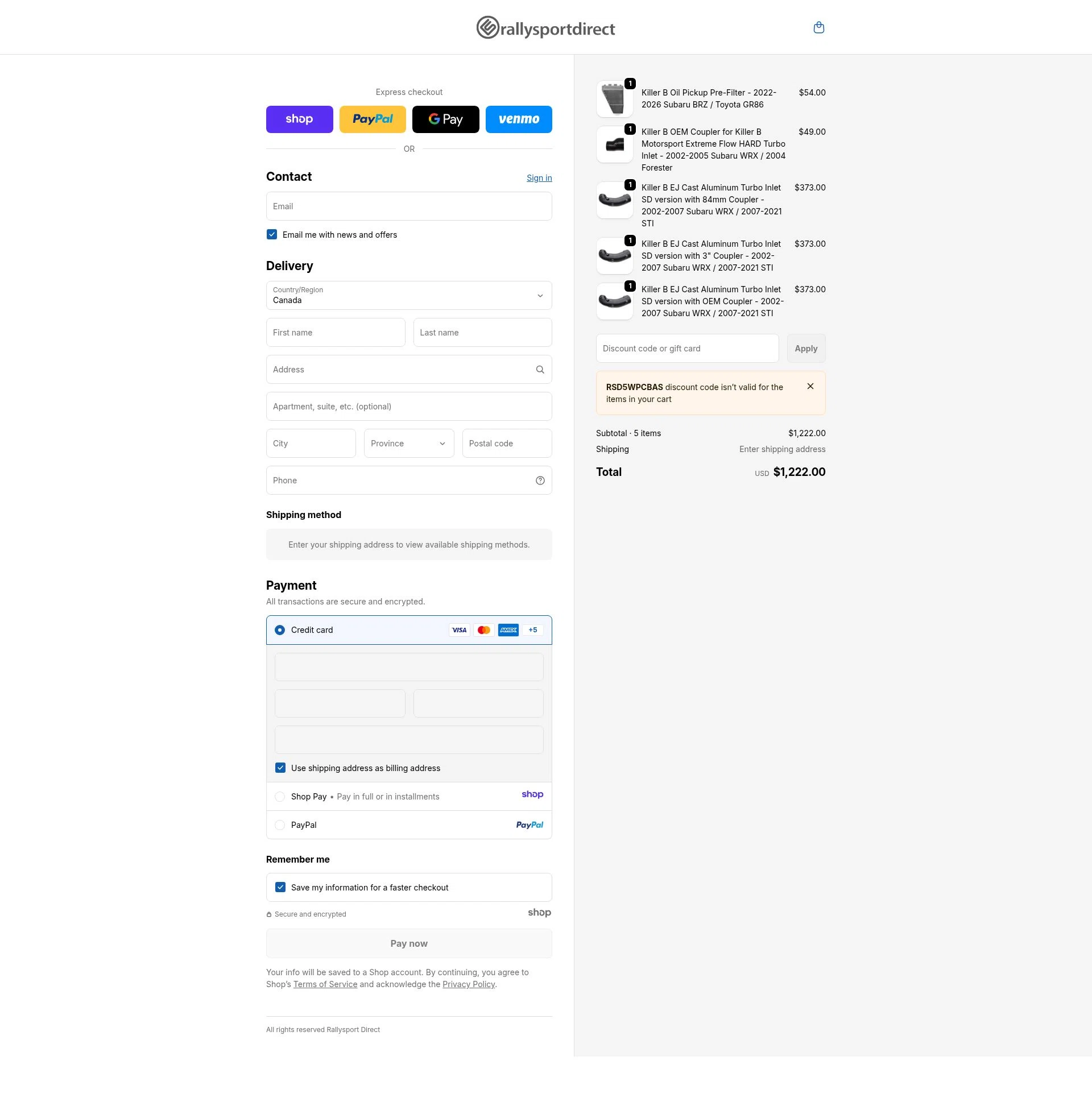 RallySport Direct checkout page showing RallySport Direct discount code box | Screenshot taken by SimplyCodes community member on Dec 28, 2025
