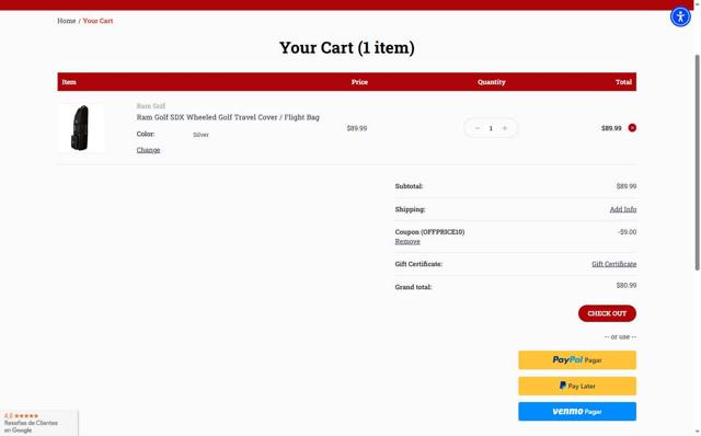 Ram Golf checkout page showing Ram Golf coupon code box | Screenshot taken by SimplyCodes community member on Aug 1, 2025