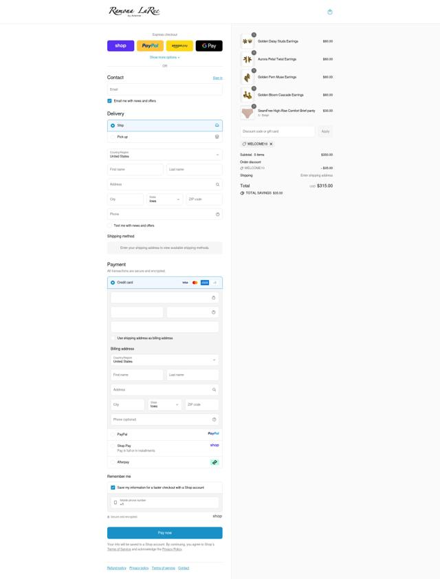 Ramona LaRue checkout page showing Ramona LaRue coupon code box | Screenshot taken by SimplyCodes community member on Sep 11, 2025