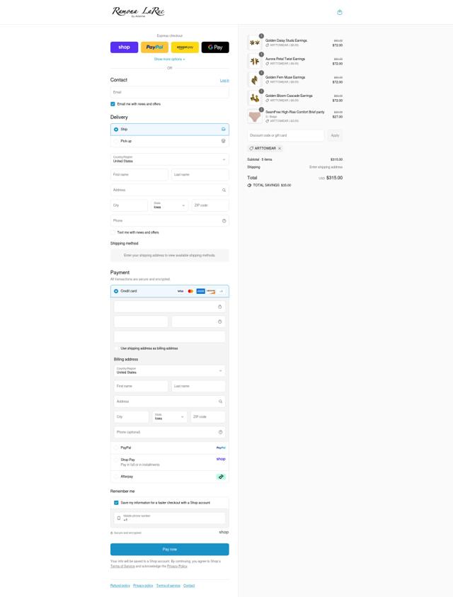 Ramona LaRue checkout page showing Ramona LaRue coupon code box | Screenshot taken by SimplyCodes community member on Sep 8, 2025