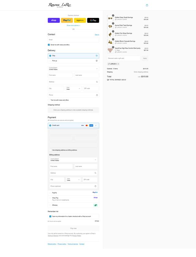 Ramona LaRue checkout page showing Ramona LaRue coupon code box | Screenshot taken by SimplyCodes community member on Sep 11, 2025