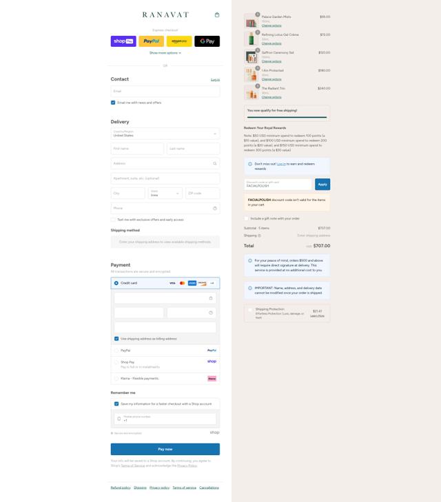RANAVAT checkout page showing RANAVAT discount code box | Screenshot taken by SimplyCodes community member on Aug 17, 2025