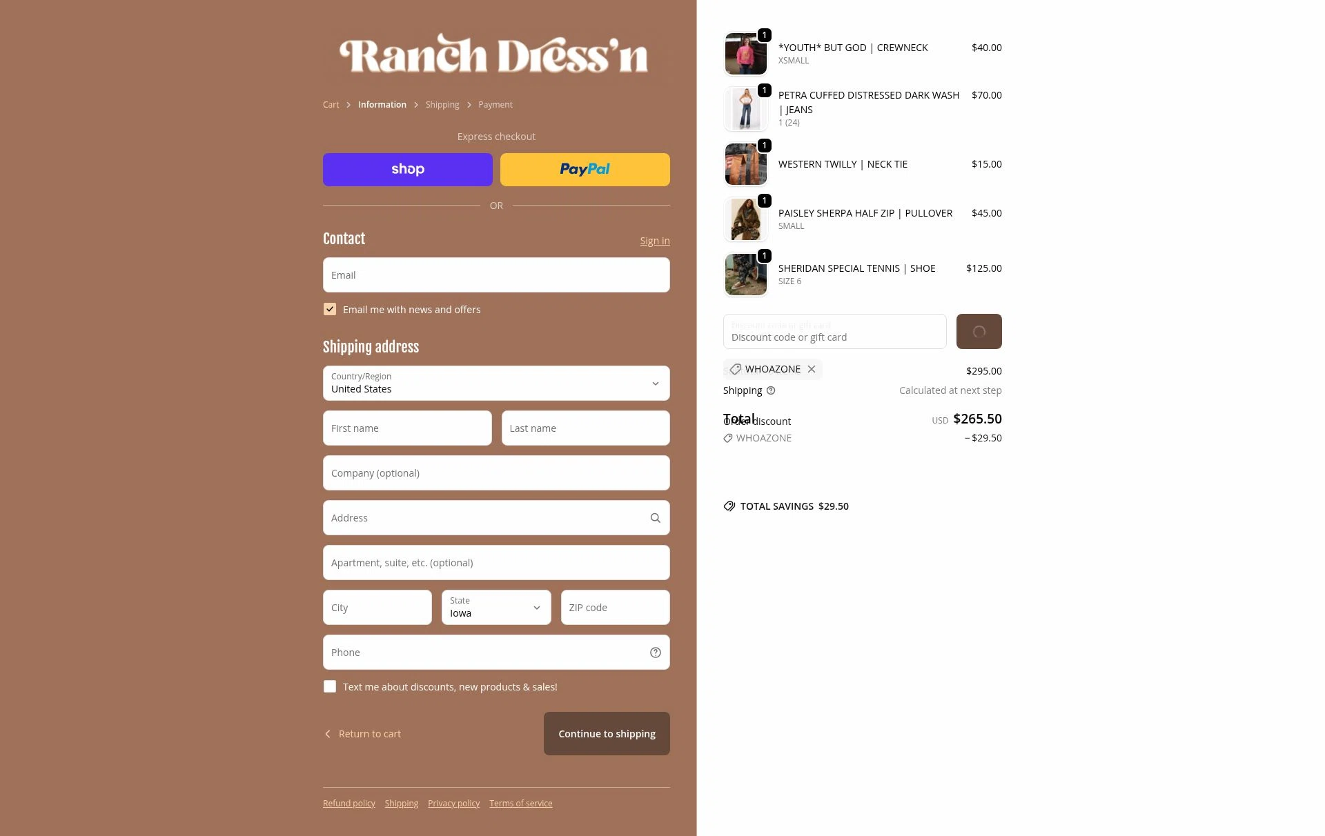 Ranch Dress'n checkout page showing Ranch Dress'n coupon code box | Screenshot taken by SimplyCodes community member on Feb 18, 2026
