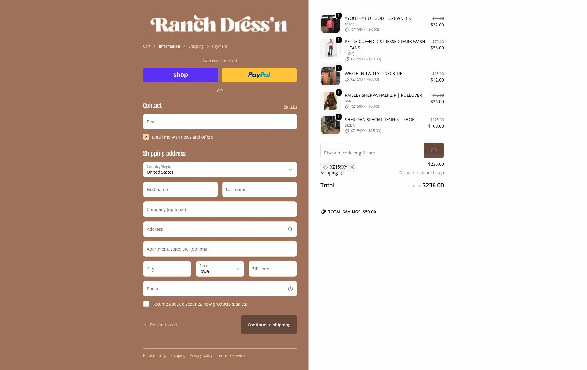 Ranch Dress'n checkout page showing Ranch Dress'n coupon code box | Screenshot taken by SimplyCodes community member on Feb 18, 2026