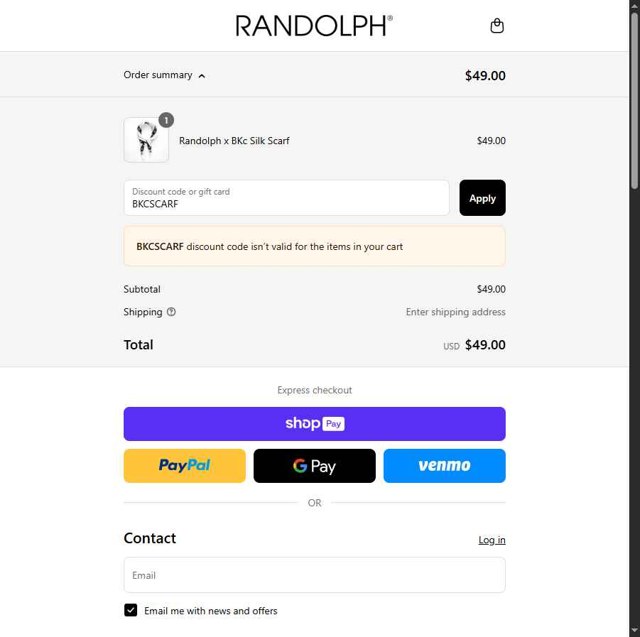 Randolph Engineering checkout page showing Randolph Engineering discount code box | Screenshot taken by SimplyCodes community member on Aug 24, 2025
