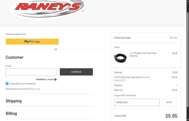 Raneys Truck Parts checkout page showing Raneys Truck Parts promo code box | Screenshot taken by SimplyCodes community member on Aug 23, 2025