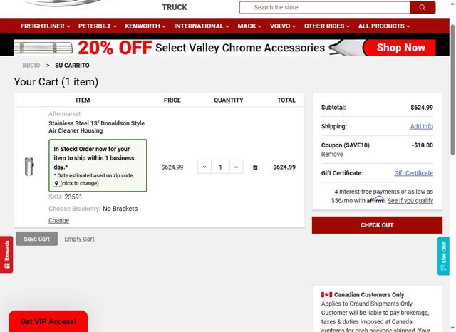 Raneys Truck Parts checkout page showing Raneys Truck Parts promo code box | Screenshot taken by SimplyCodes community member on Aug 27, 2025