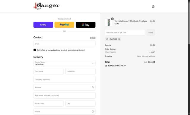 Ranger Ink checkout page showing Ranger Ink discount code box | Screenshot taken by SimplyCodes community member on Sep 13, 2025