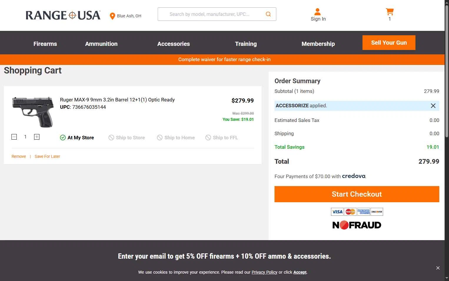 Range USA checkout page showing Range USA promo code box | Screenshot taken by SimplyCodes community member on Jan 31, 2026