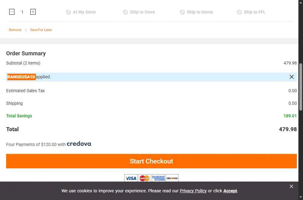 Range USA checkout page showing Range USA promo code box | Screenshot taken by SimplyCodes community member on Feb 18, 2026