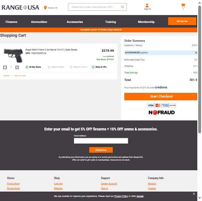 Range USA checkout page showing Range USA promo code box | Screenshot taken by SimplyCodes community member on Jan 20, 2026