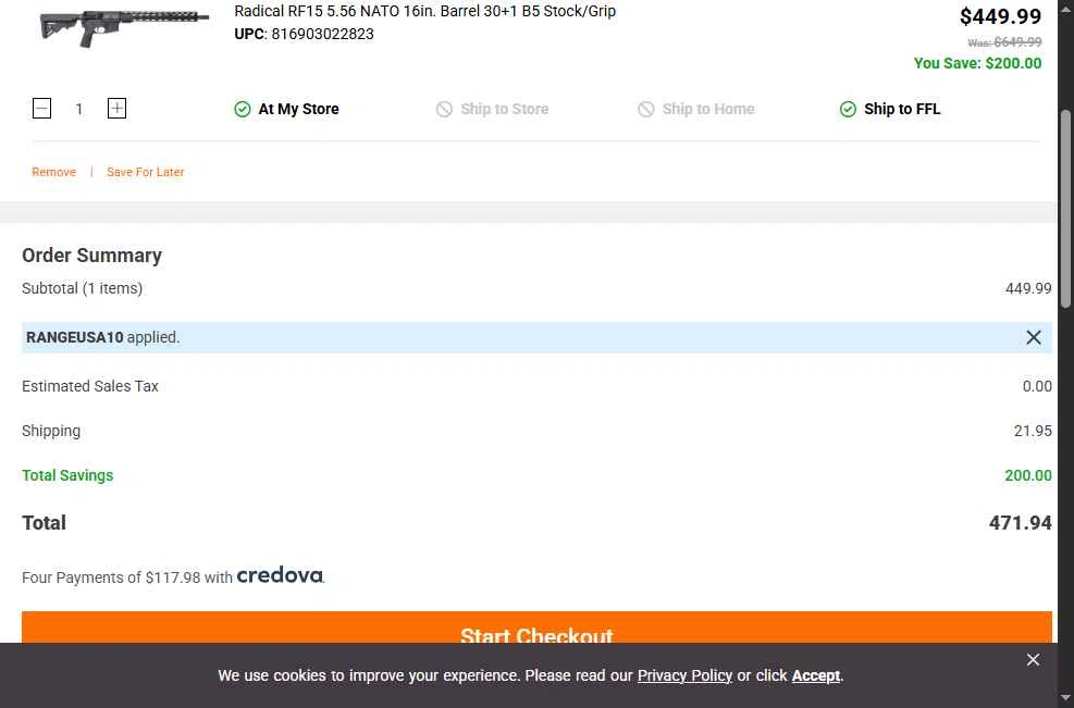 Range USA checkout page showing Range USA promo code box | Screenshot taken by SimplyCodes community member on Jan 31, 2026