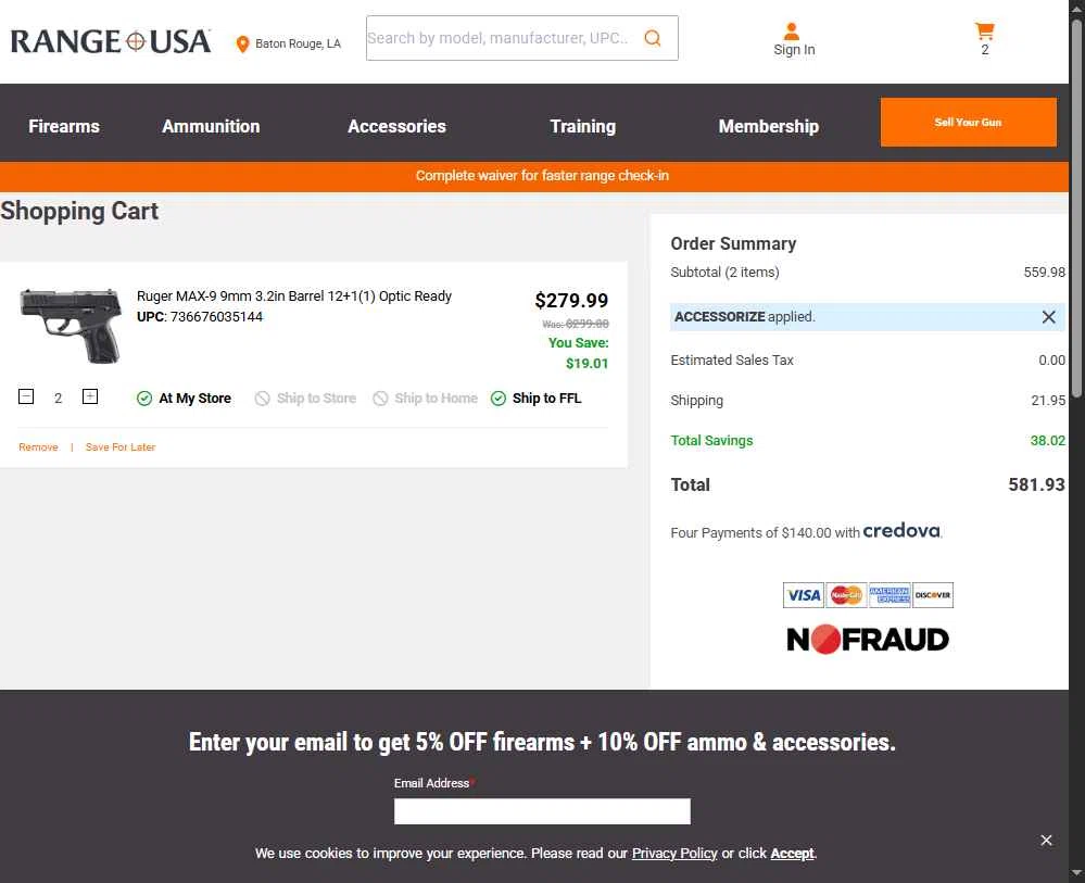 Range USA checkout page showing Range USA promo code box | Screenshot taken by SimplyCodes community member on Jan 9, 2026