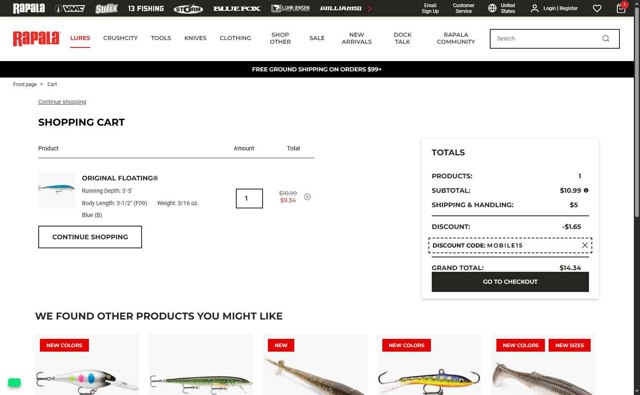 Rapala checkout page showing Rapala discount code box | Screenshot taken by SimplyCodes community member on Jul 14, 2025