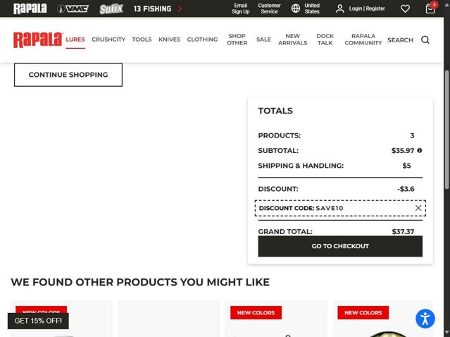 Rapala checkout page showing Rapala discount code box | Screenshot taken by SimplyCodes community member on Aug 3, 2025