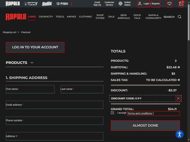 Rapala checkout page showing Rapala discount code box | Screenshot taken by SimplyCodes community member on Aug 21, 2025