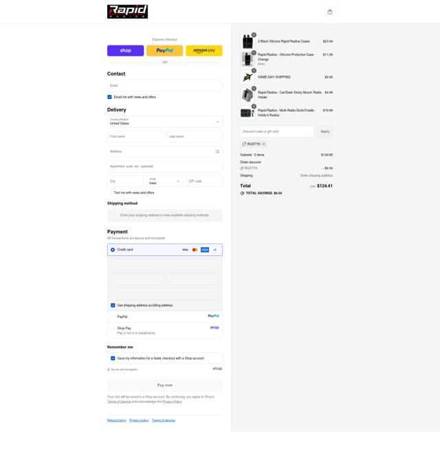 Rapid Radios checkout page showing Rapid Radios discount code box | Screenshot taken by SimplyCodes community member on Sep 15, 2025
