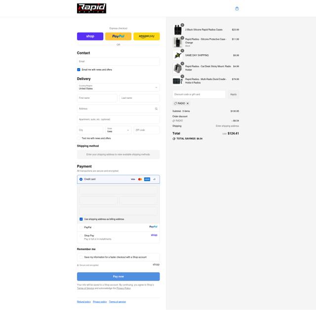 Rapid Radios checkout page showing Rapid Radios discount code box | Screenshot taken by SimplyCodes community member on Sep 15, 2025