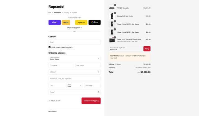 Rapsodo checkout page showing Rapsodo discount code box | Screenshot taken by SimplyCodes community member on Sep 12, 2025