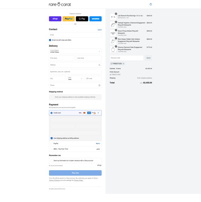 Rare Carat checkout page showing Rare Carat discount code box | Screenshot taken by SimplyCodes community member on Aug 31, 2025