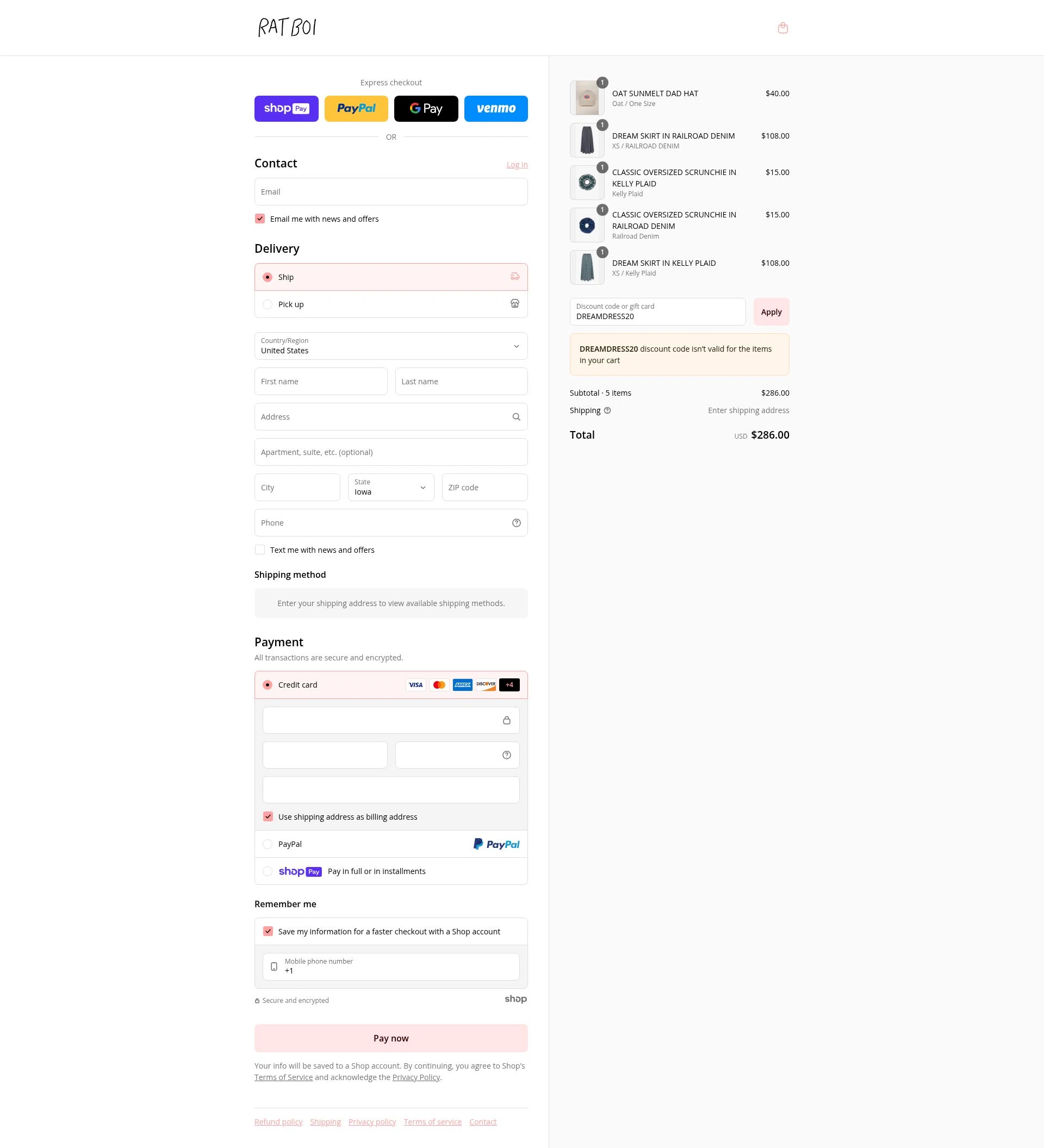 RAT BOI checkout page showing RAT BOI discount code box | Screenshot taken by SimplyCodes community member on Aug 12, 2025