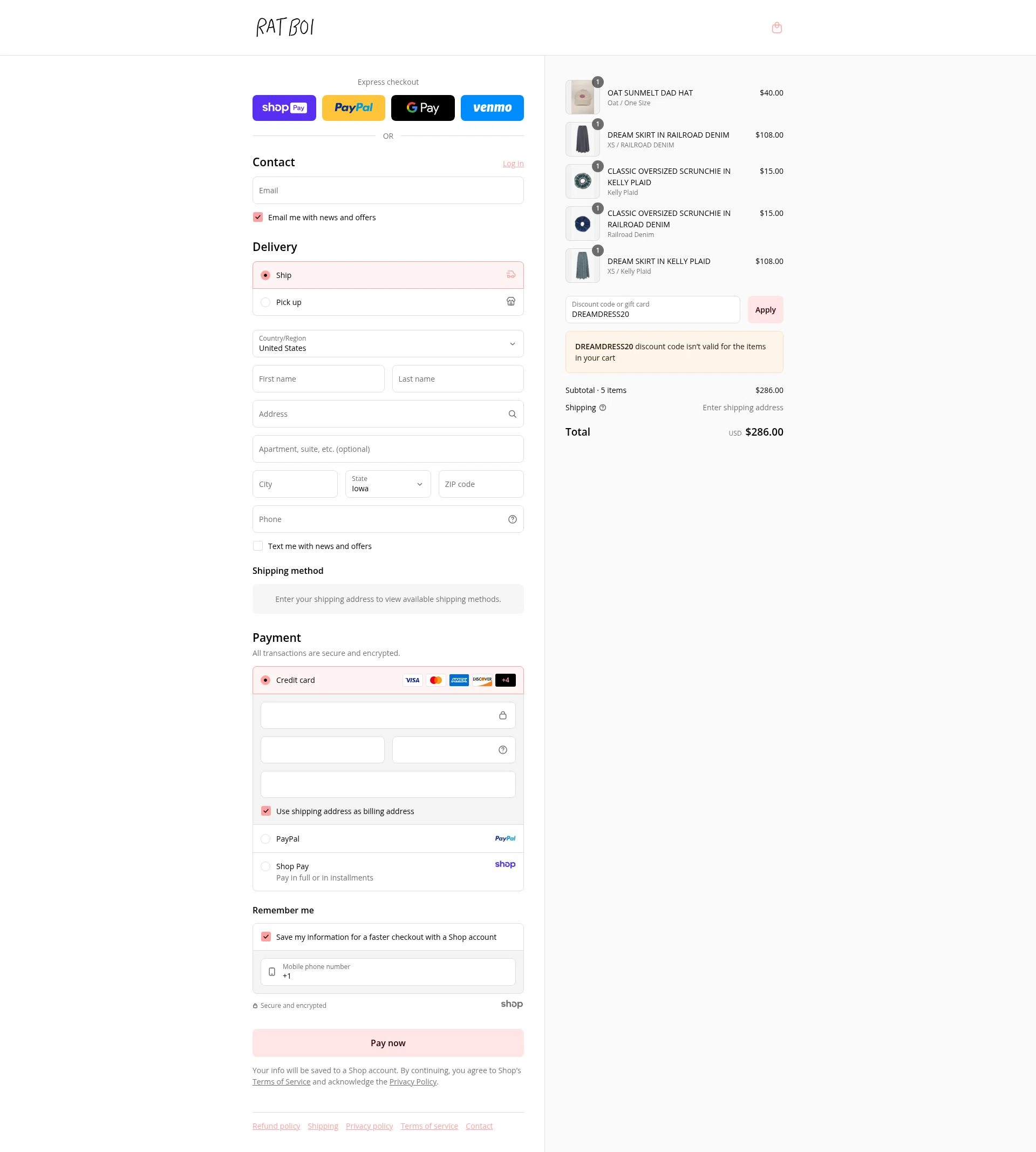 RAT BOI checkout page showing RAT BOI discount code box | Screenshot taken by SimplyCodes community member on Aug 21, 2025