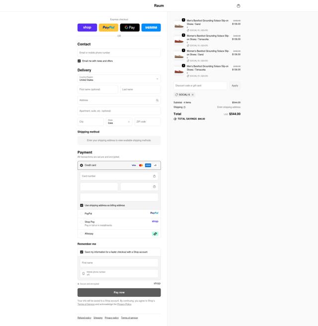 Raum Goods checkout page showing Raum Goods promo code box | Screenshot taken by SimplyCodes community member on Oct 3, 2025