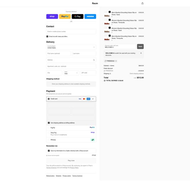 Raum Goods checkout page showing Raum Goods promo code box | Screenshot taken by SimplyCodes community member on Oct 3, 2025