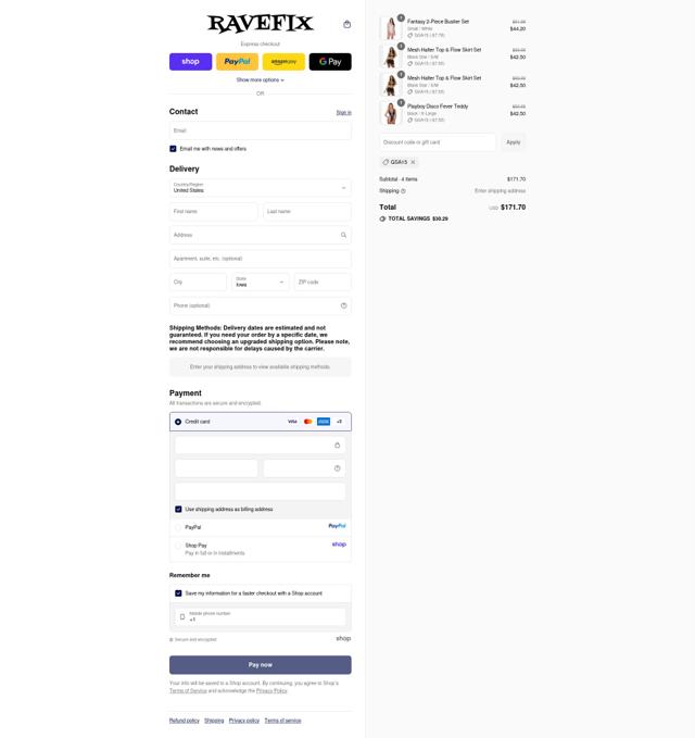 Rave Fix checkout page showing Rave Fix discount code box | Screenshot taken by SimplyCodes community member on Sep 11, 2025