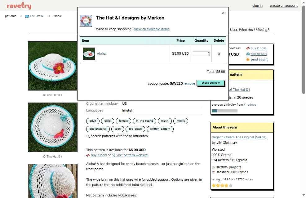 Ravelry checkout page showing Ravelry coupon code box | Screenshot taken by SimplyCodes community member on Feb 6, 2026