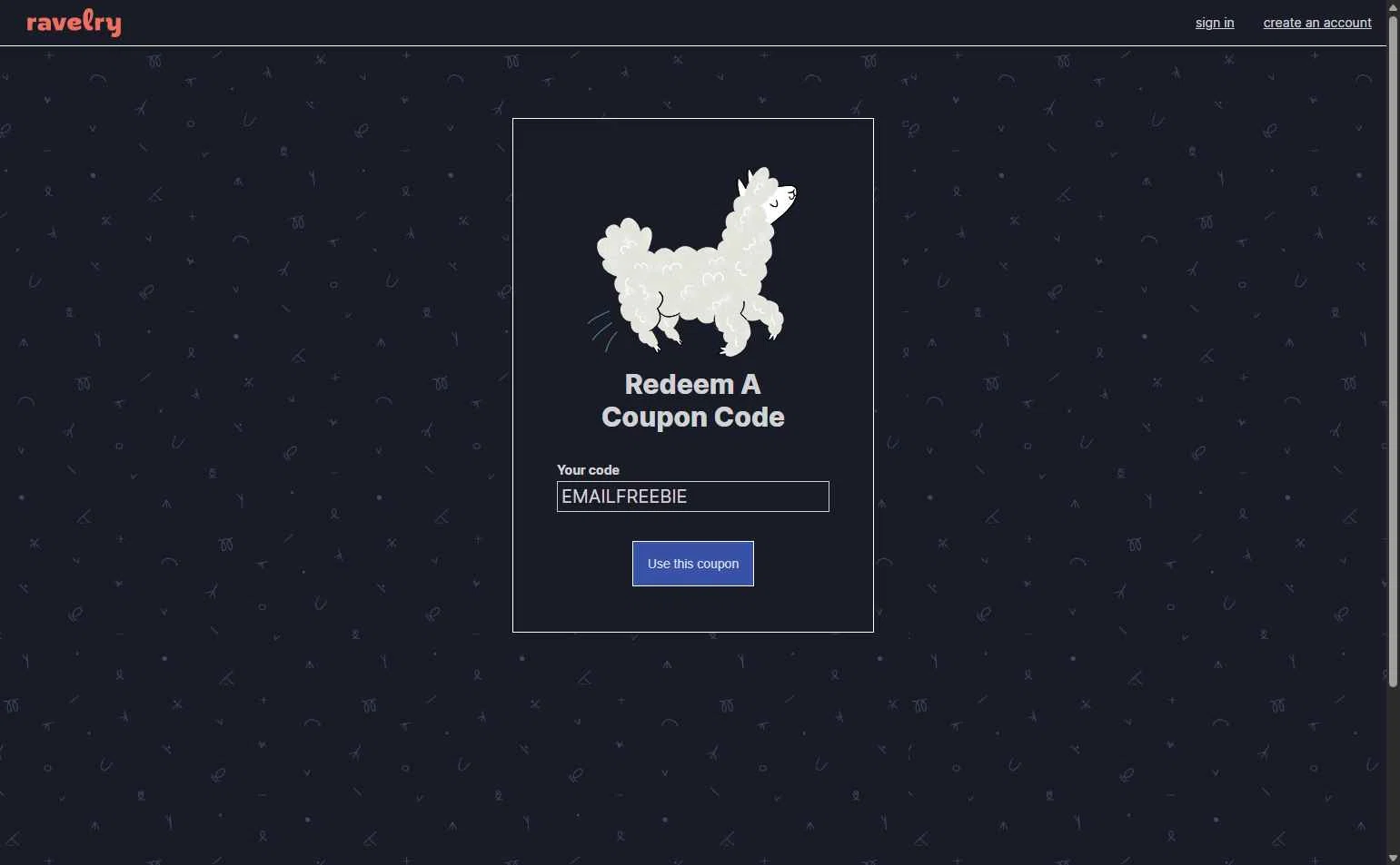 Ravelry checkout page showing Ravelry coupon code box | Screenshot taken by SimplyCodes community member on Dec 18, 2025