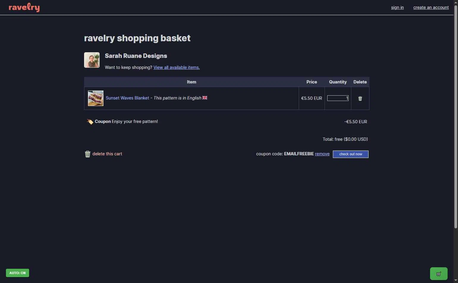 Ravelry checkout page showing Ravelry coupon code box | Screenshot taken by SimplyCodes community member on Dec 18, 2025