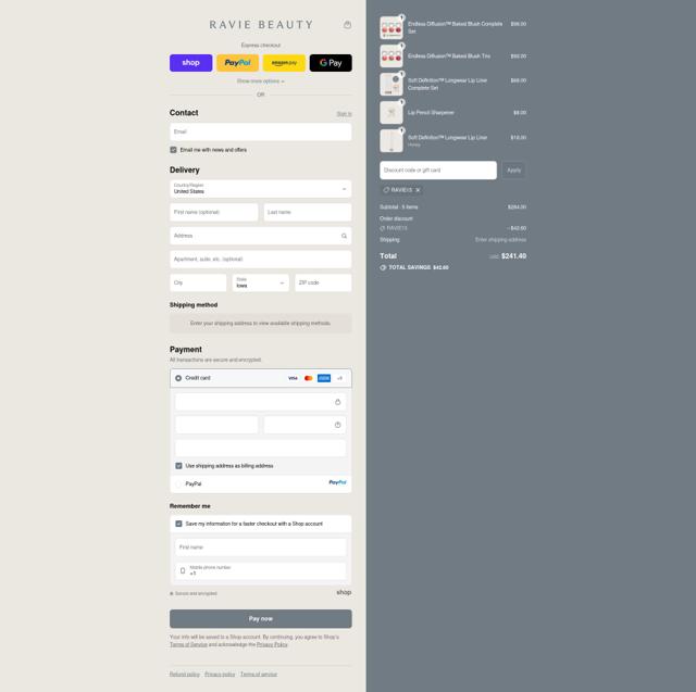 Ravie Beauty checkout page showing Ravie Beauty discount code box | Screenshot taken by SimplyCodes community member on Sep 16, 2025