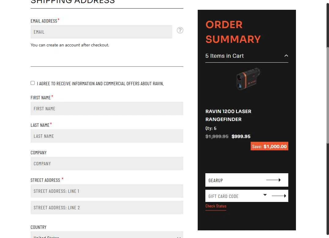 Ravin Crossbows checkout page showing Ravin Crossbows promo code box | Screenshot taken by SimplyCodes community member on Oct 21, 2025