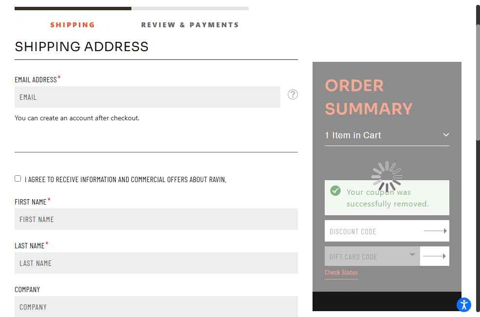 Ravin Crossbows checkout page showing Ravin Crossbows promo code box | Screenshot taken by SimplyCodes community member on Oct 2, 2025
