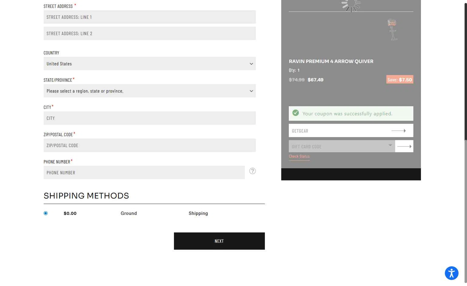 Ravin Crossbows checkout page showing Ravin Crossbows promo code box | Screenshot taken by SimplyCodes community member on Dec 15, 2025