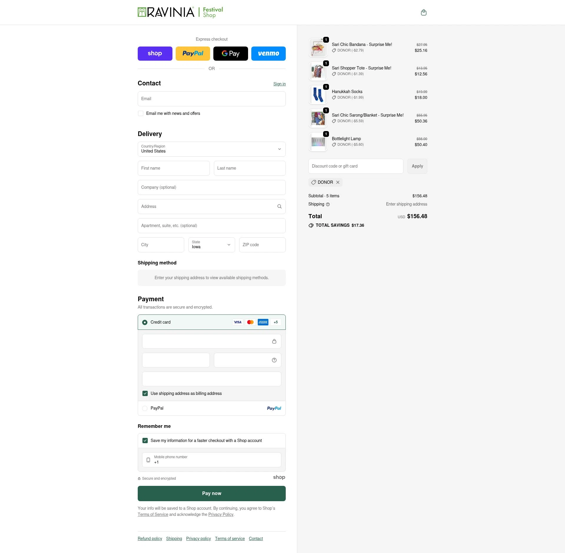 Ravinia Festival checkout page showing Ravinia Festival coupon code box | Screenshot taken by SimplyCodes community member on Dec 9, 2025