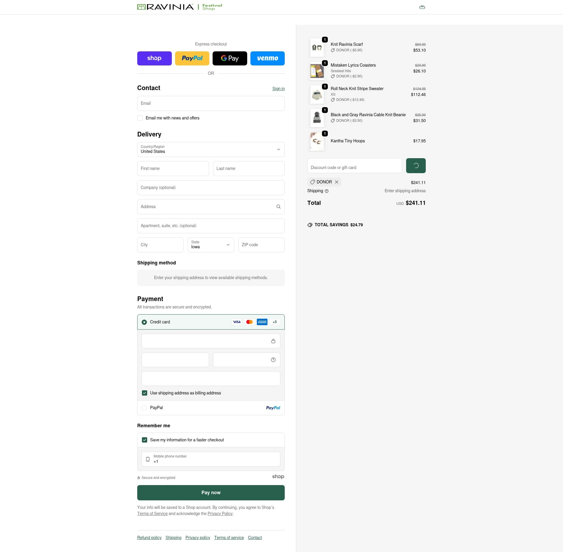 Ravinia Festival checkout page showing Ravinia Festival coupon code box | Screenshot taken by SimplyCodes community member on Jan 21, 2026