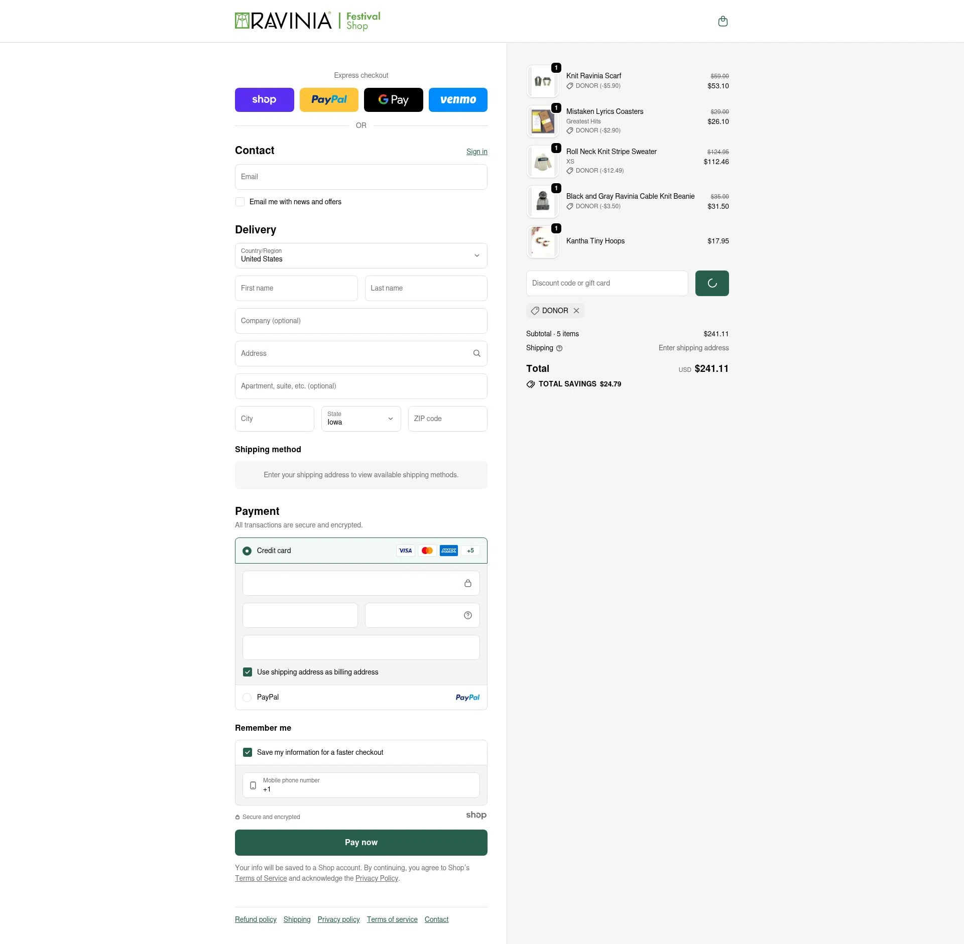 Ravinia Festival checkout page showing Ravinia Festival coupon code box | Screenshot taken by SimplyCodes community member on Jan 16, 2026