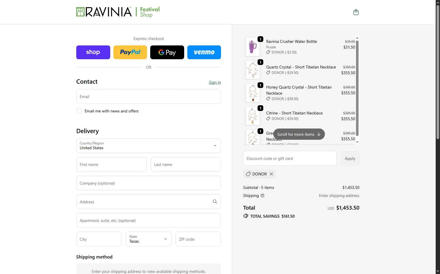 Ravinia Festival checkout page showing Ravinia Festival coupon code box | Screenshot taken by SimplyCodes community member on Dec 9, 2025