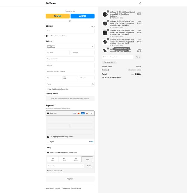 RAVPower checkout page showing RAVPower coupon code box | Screenshot taken by SimplyCodes community member on Sep 3, 2025