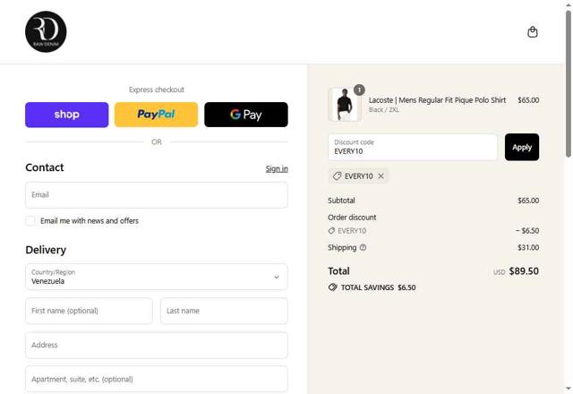 Raw Denim checkout page showing Raw Denim discount code box | Screenshot taken by SimplyCodes community member on Sep 13, 2025