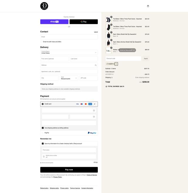Raw Denim checkout page showing Raw Denim discount code box | Screenshot taken by SimplyCodes community member on Feb 10, 2025