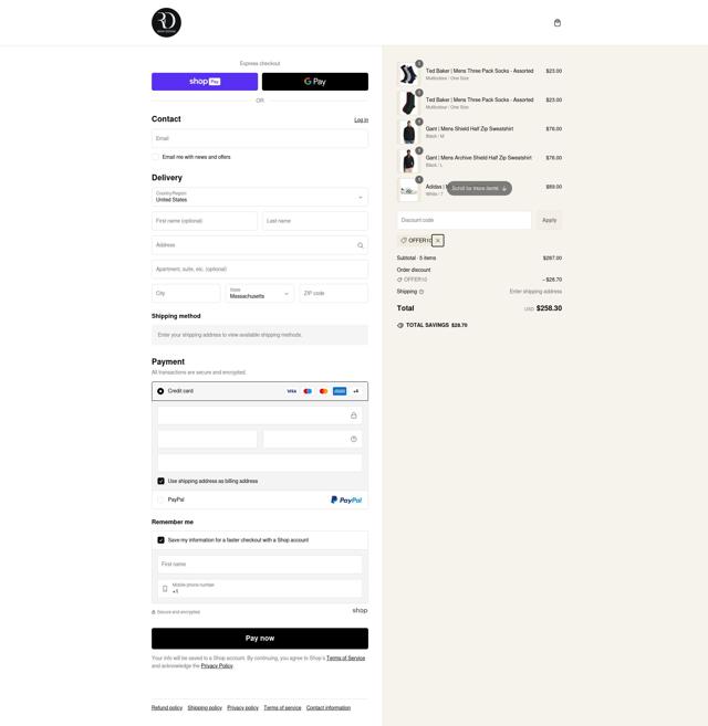 Raw Denim checkout page showing Raw Denim discount code box | Screenshot taken by SimplyCodes community member on Feb 10, 2025