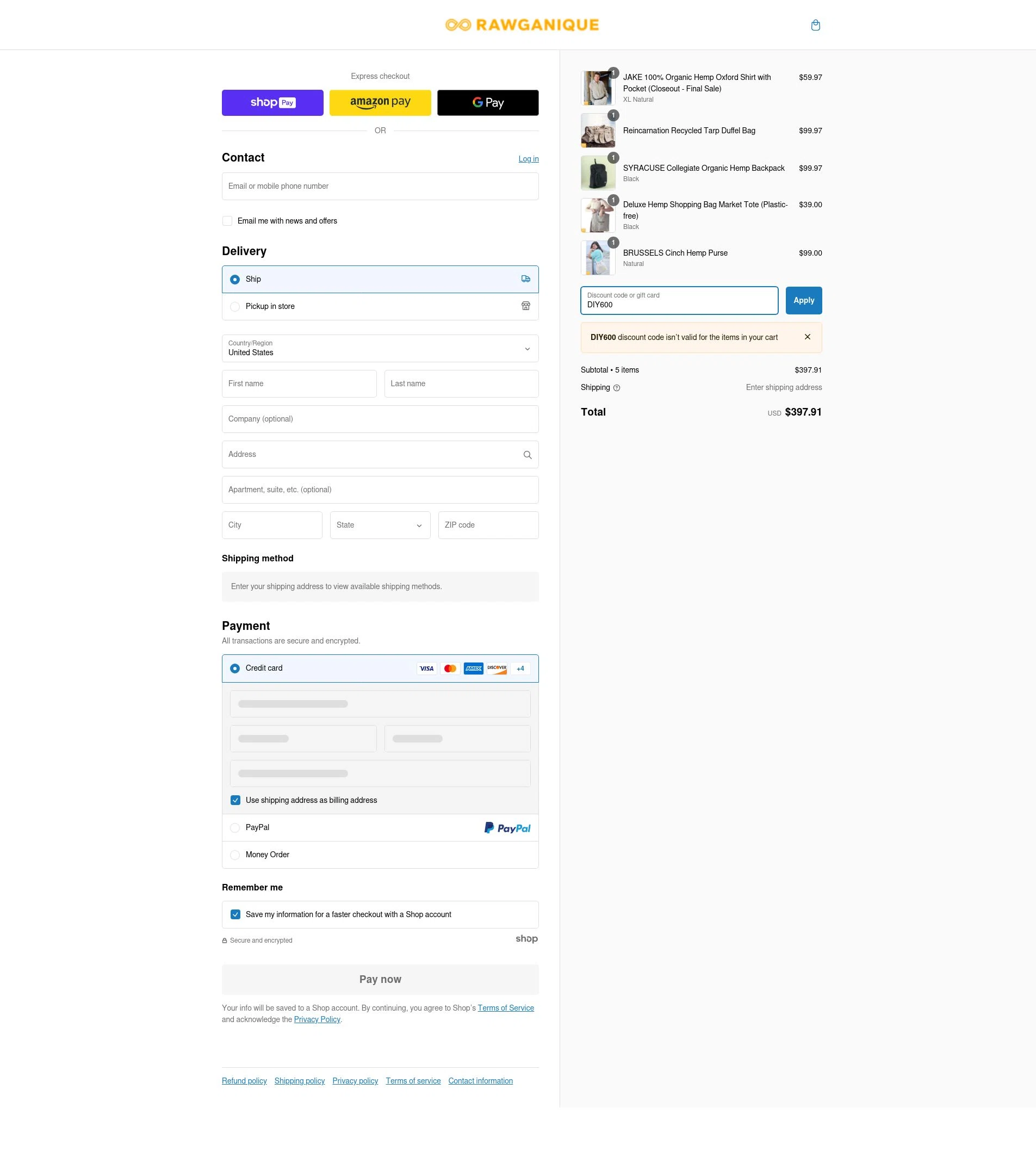 Rawganique checkout page showing Rawganique coupon code box | Screenshot taken by SimplyCodes community member on Jan 8, 2025
