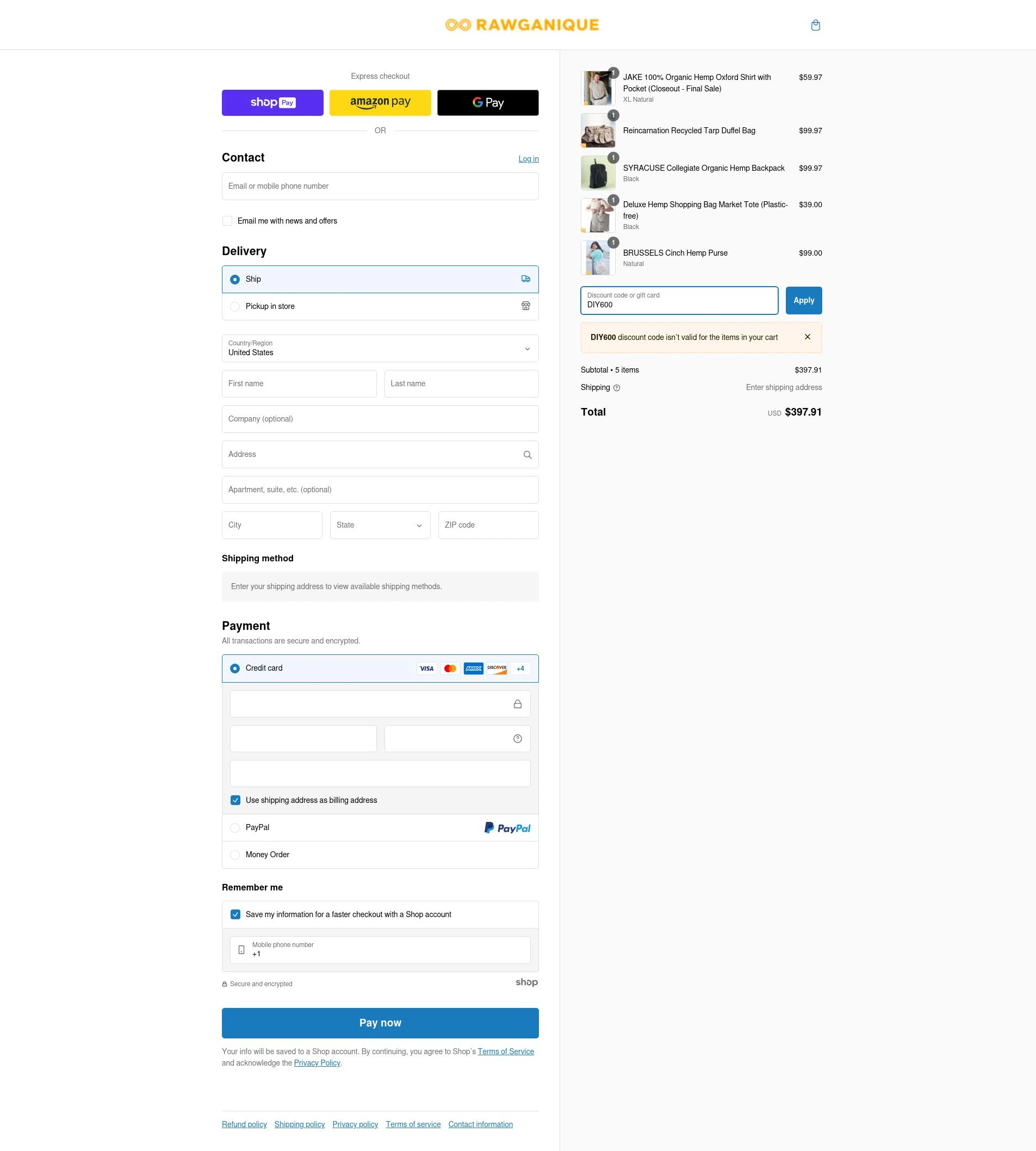 Rawganique checkout page showing Rawganique coupon code box | Screenshot taken by SimplyCodes community member on Jan 14, 2025